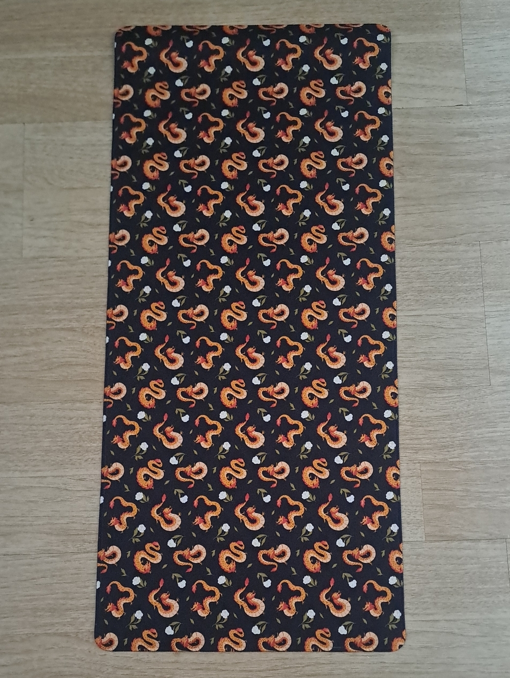 Black and Orange Dragon Print  Desk Mat Pad - Extended Keyboard Mouse Pad.